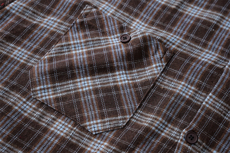 Plaid Long Sleeve Button-Up Shirt with Gothic Letter Embroidery