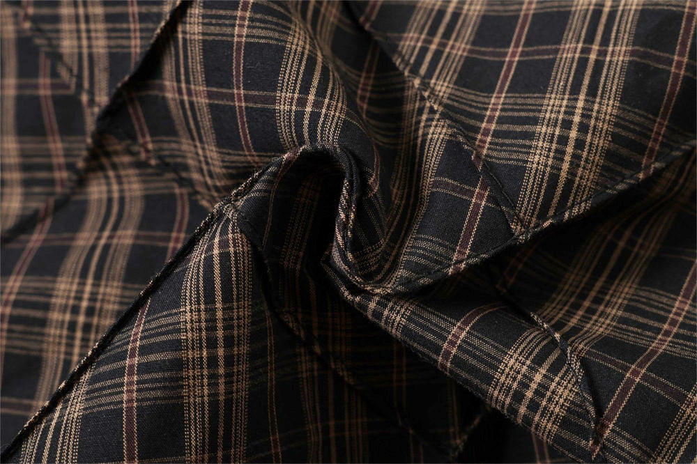 Quilted Plaid Layered-Sleeve Shirt Jacket with Graphic Print