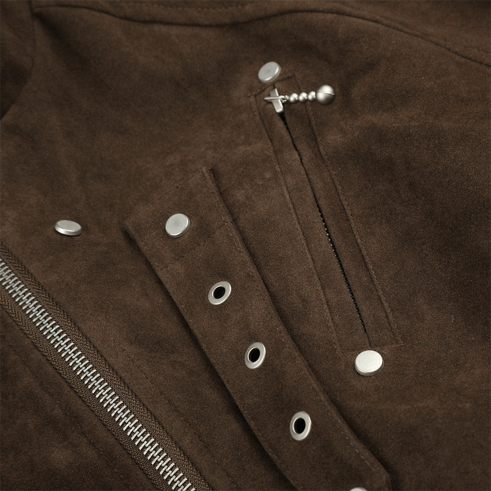 Mens Bomber Jacket – Cropped Stand Collar Zip-Up with Metal Hardware