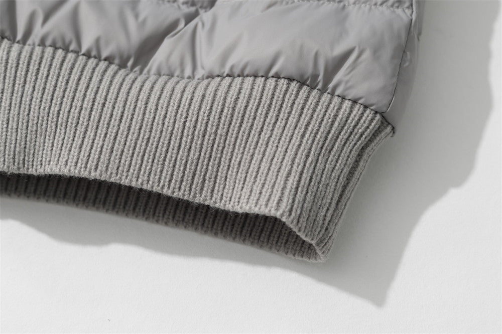 Men's Quilted Puffer Jacket with Ribbed Knit Sleeves & High Neck