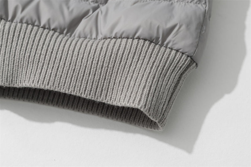 Men's Quilted Puffer Jacket with Ribbed Knit Sleeves & High Neck