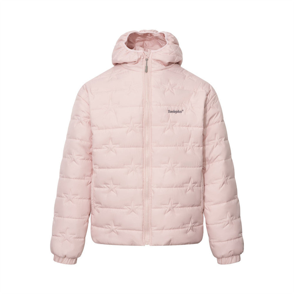 Star-Quilted Hooded Puffer Jacket – Embossed Five-Point Star Design