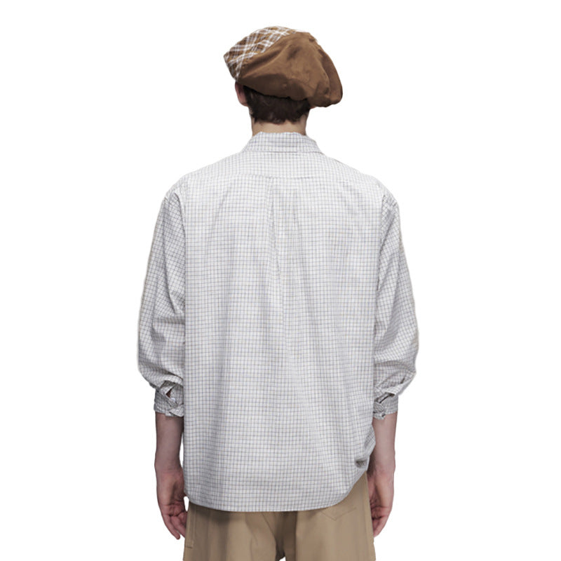 Oversized Plaid Long Sleeve Shirt – Relaxed Fit Japanese-Inspired Button-Up