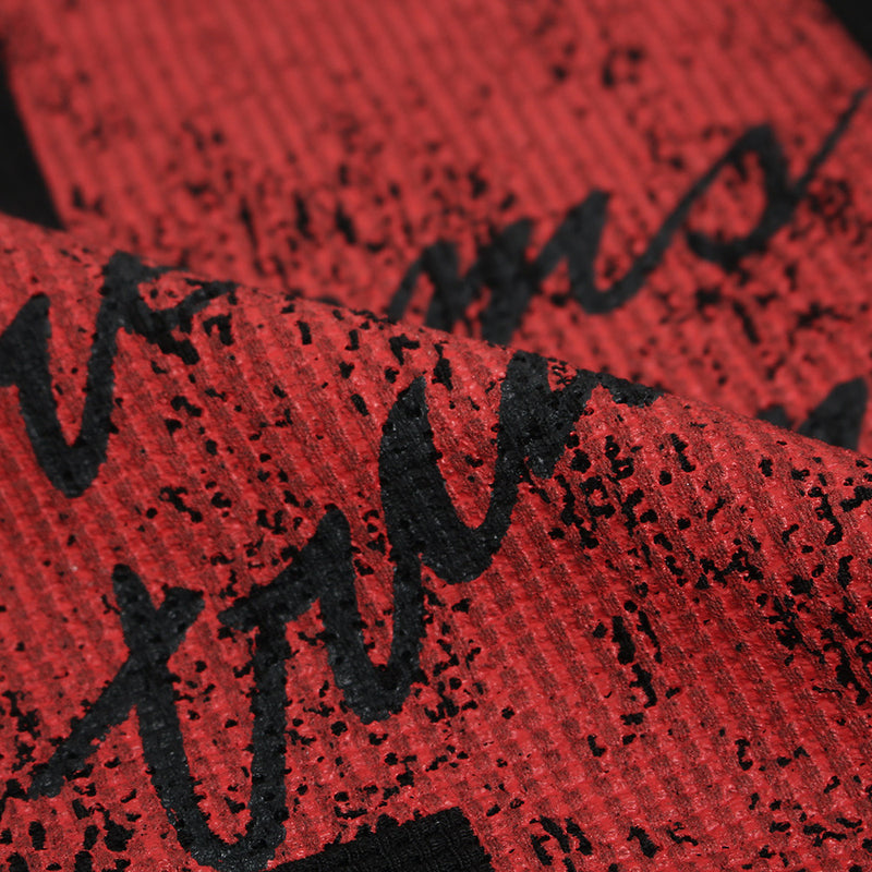 Oversized Long Sleeve T-Shirt with Red Cross & Letter Print, Waffle-Knit