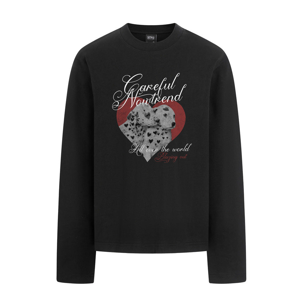 Dalmatian Heart Graphic Long Sleeve T-Shirt – Oversized Relaxed Fit