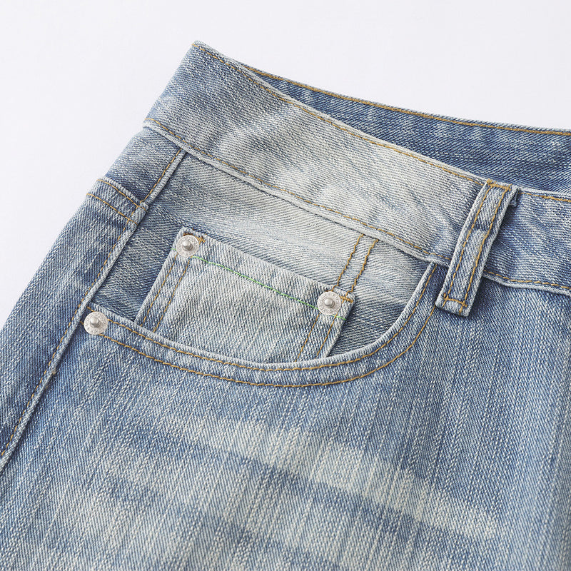 Wide-Leg Baggy Jeans – Men's Light Blue Vintage Washed Straight Denim