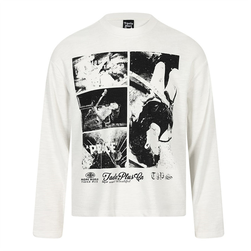 Long Sleeve Graphic T-Shirt – Rock & Rap Print Oversized Crew Neck