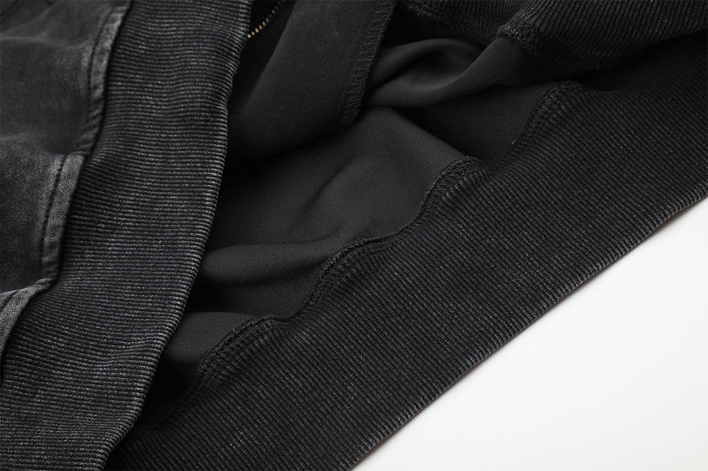 Sudadera con capucha y cremallera de lavado ácido con paneles de camuflaje – Chaqueta streetwear oversize con cruz