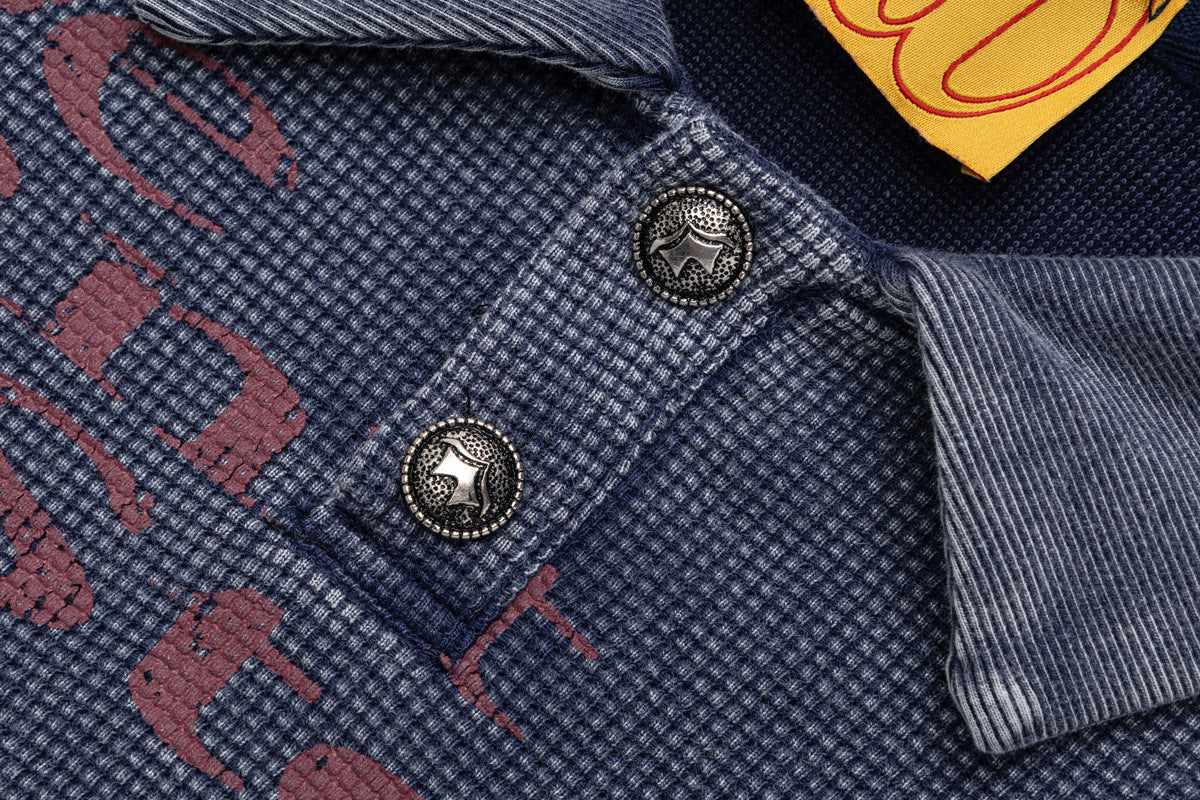 Polo manches longues – T-shirt graphique de créateur en maille gaufrée délavée