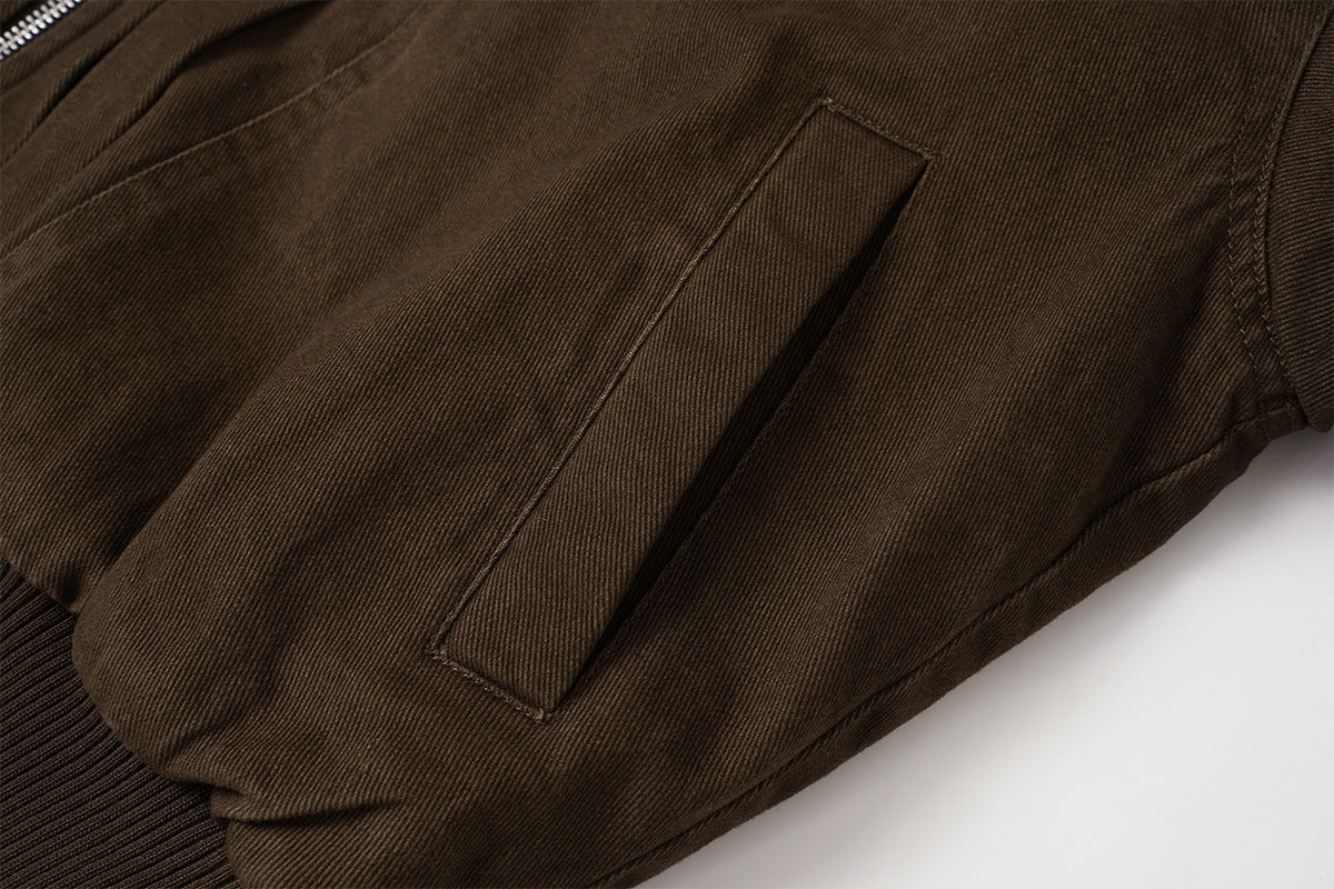 Retro Washed Cotton Bomber Jacket with Sherpa Collar