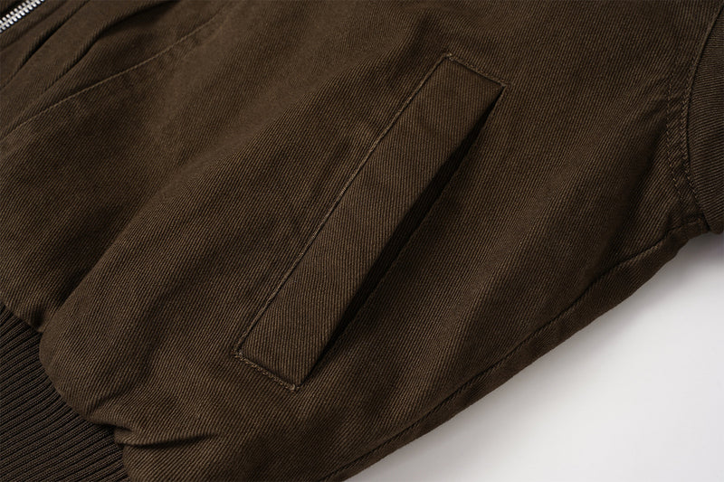 Retro Washed Cotton Bomber Jacket with Sherpa Collar
