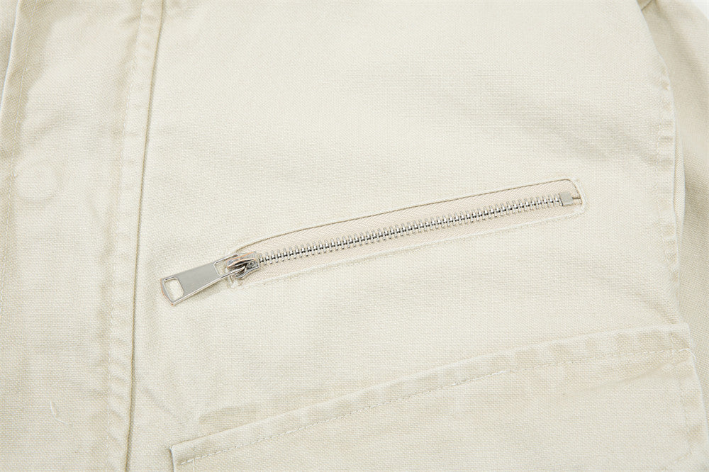 Men's Cargo Bomber Jacket with Multi-Pocket Stand Collar, Relaxed Fit
