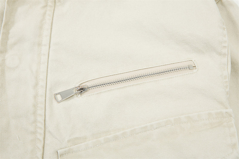 Men's Cargo Bomber Jacket with Multi-Pocket Stand Collar, Relaxed Fit