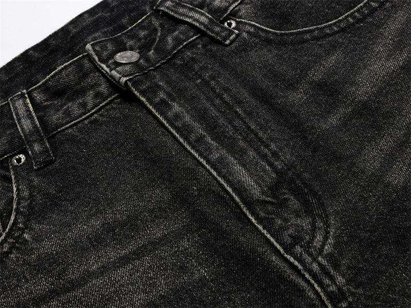 Baggy Straight Leg Jeans – Men's Vintage Washed Distressed Black Wide-Leg Denim