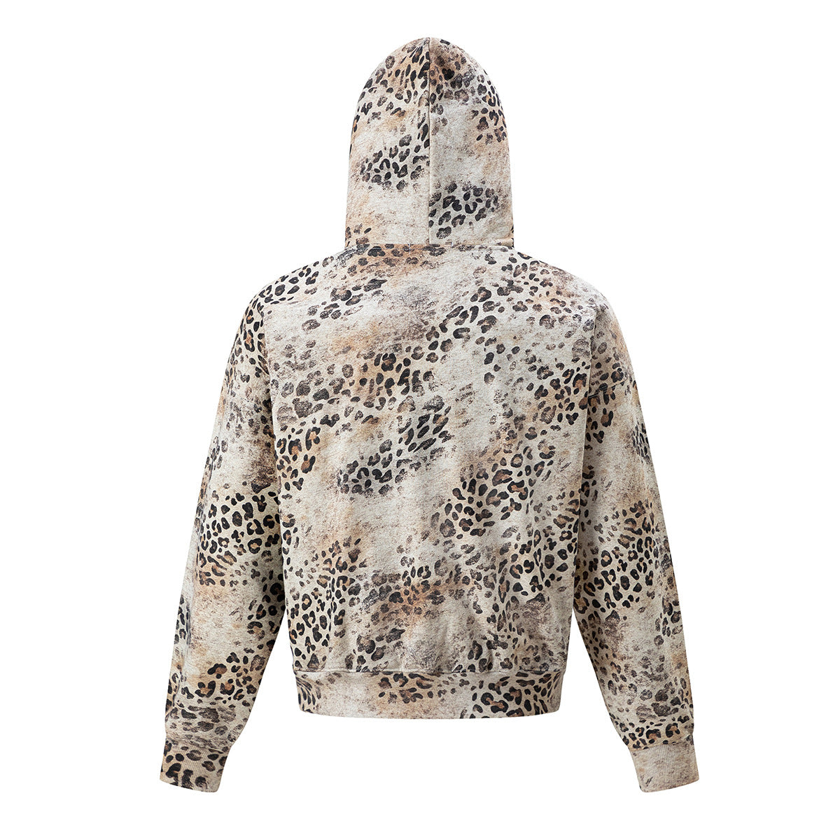 Zip-Hoodie mit Leopardenprint – Vintage-Distressed-Allover-Print, Unisex