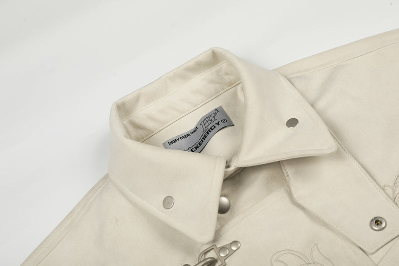 Veste en daim à fermoirs brodés – Style vintage américain Detroit pour homme