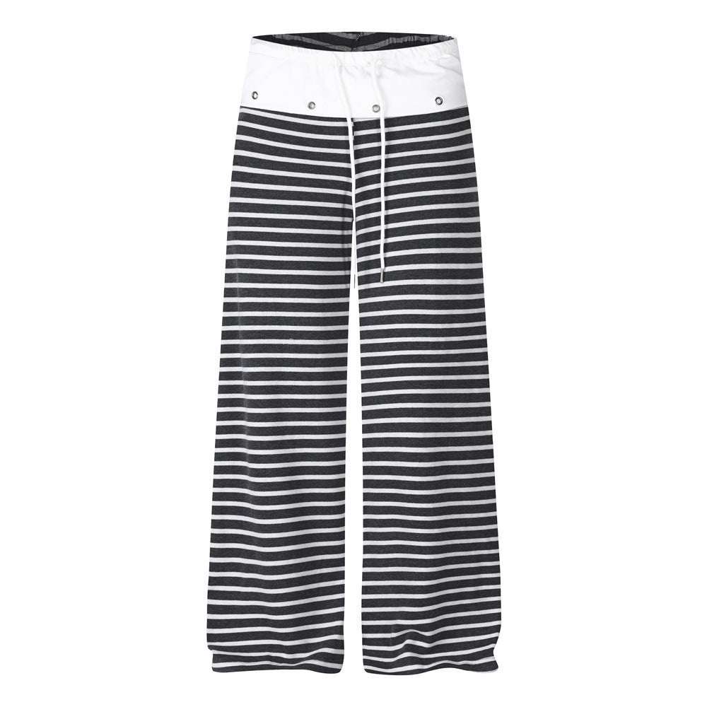 Wide-Leg Striped Pants with Colorblock Waistband – Men's Relaxed Fit
