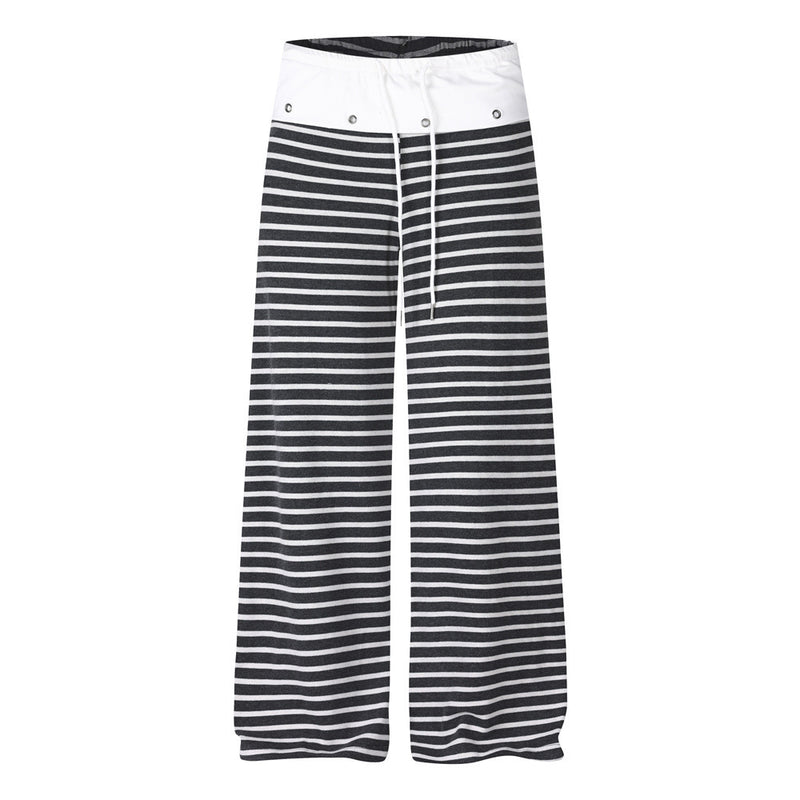 Wide-Leg Striped Pants with Colorblock Waistband – Men's Relaxed Fit