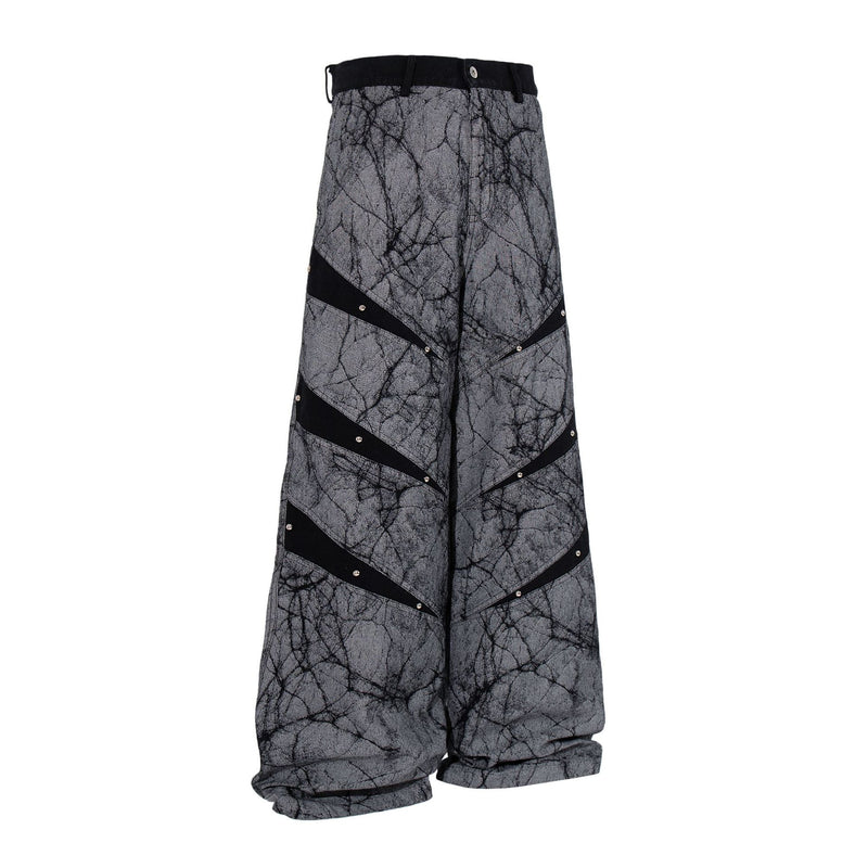Jean baggy à jambes larges avec imprimé craquelé et rayures diagonales cloutées