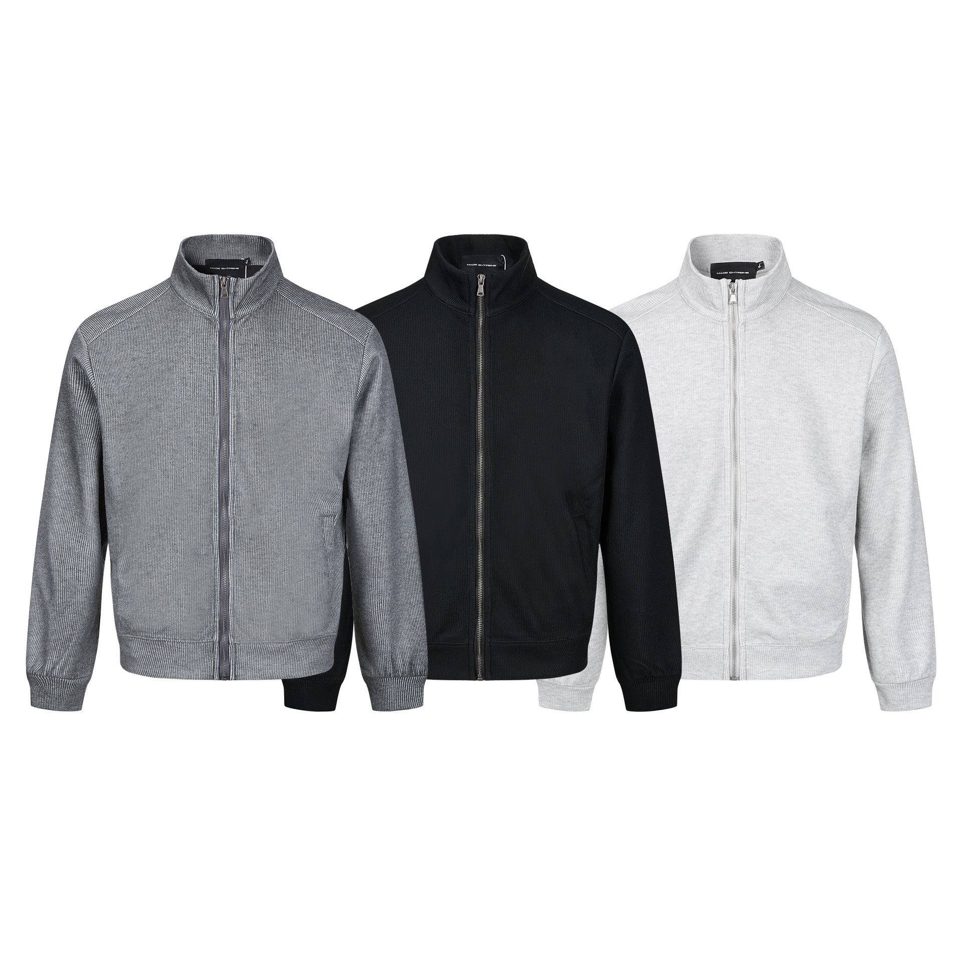 Veste homme côtelée zippée à col montant – Style sportswear vintage délavé