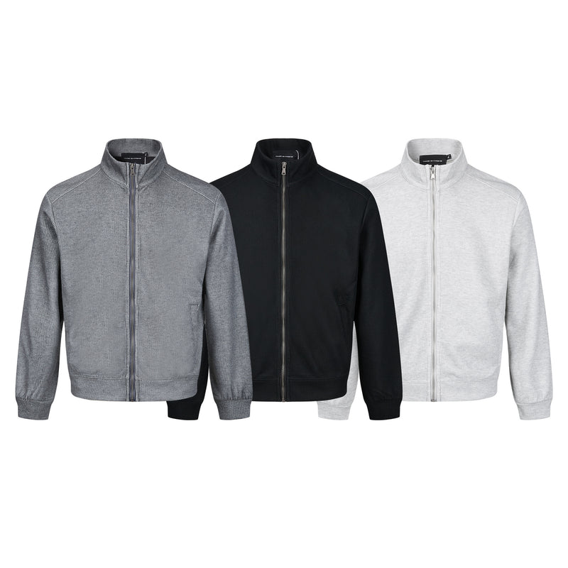 Veste homme côtelée zippée à col montant – Style sportswear vintage délavé