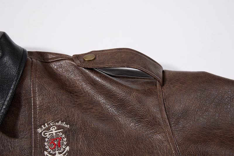 Oversized PU Leather Bomber Jacket – Vintage American Moto Style with Contrast