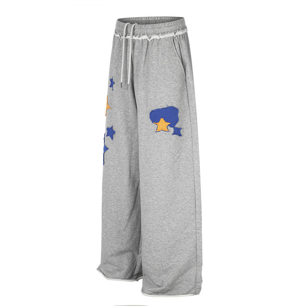Pantalon de survêtement à jambes larges avec étoiles appliquées – Jogger homme streetwear hip-hop