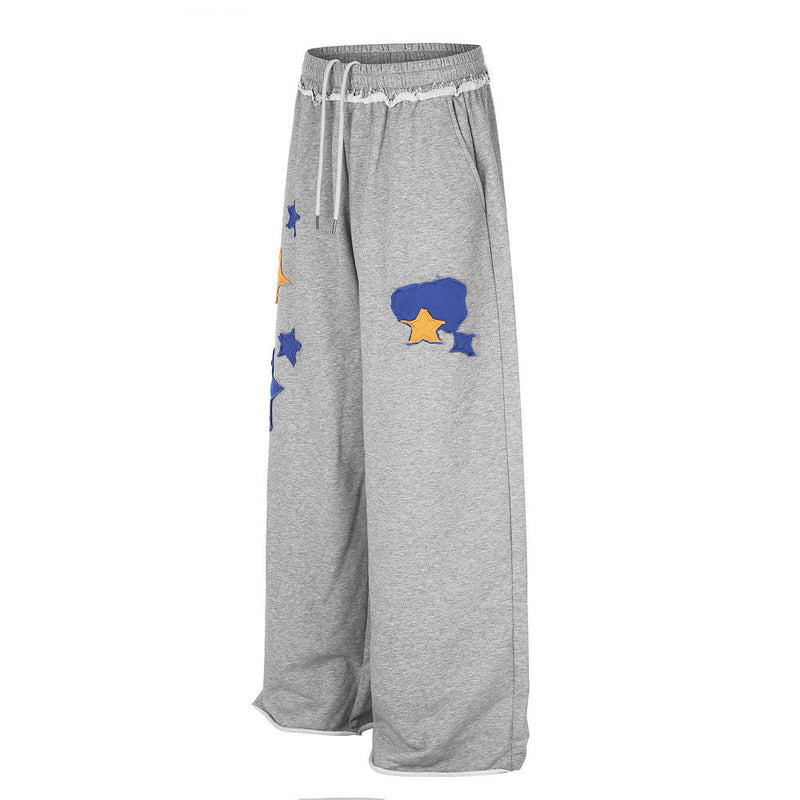 Pantalon de survêtement à jambes larges avec étoiles appliquées – Jogger homme streetwear hip-hop