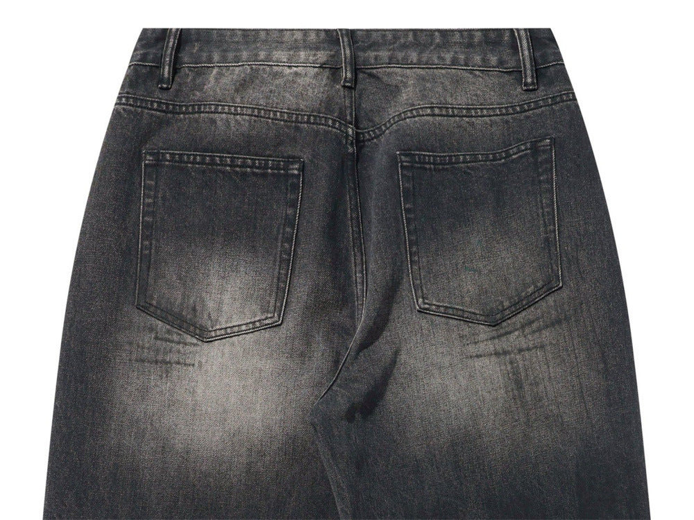 Wide-Leg-Baggy-Jeans – Verwaschene schwarze Distressed-Denim-Herrenjeans