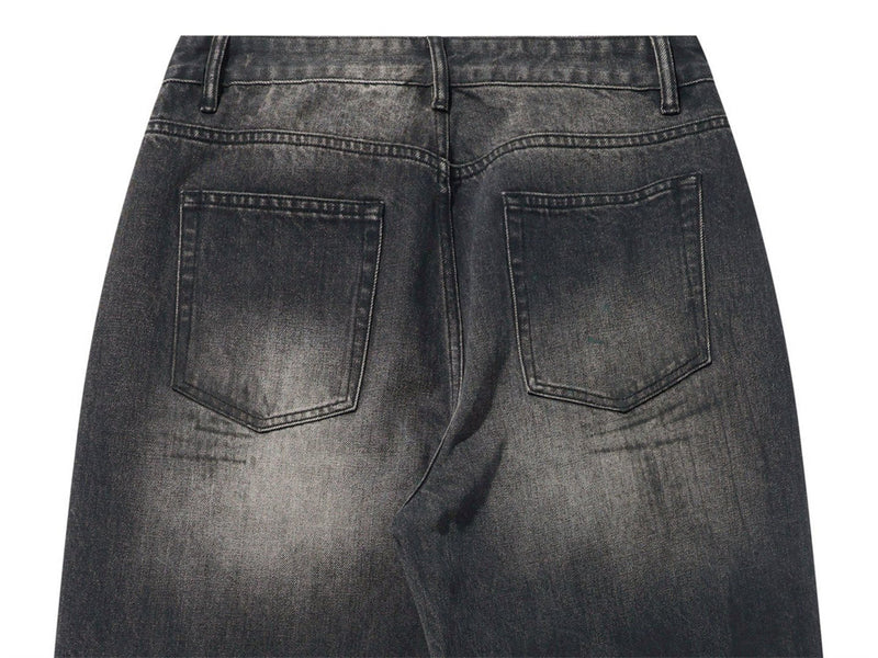 Wide-Leg-Baggy-Jeans – Verwaschene schwarze Distressed-Denim-Herrenjeans