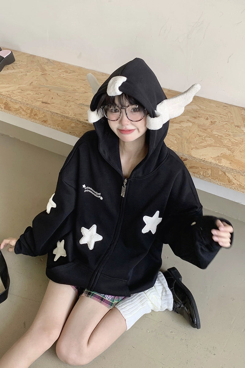 Kawaii Star Elf Hoodie – Cute 3D Ear Hoodie with Soft Star Appliques