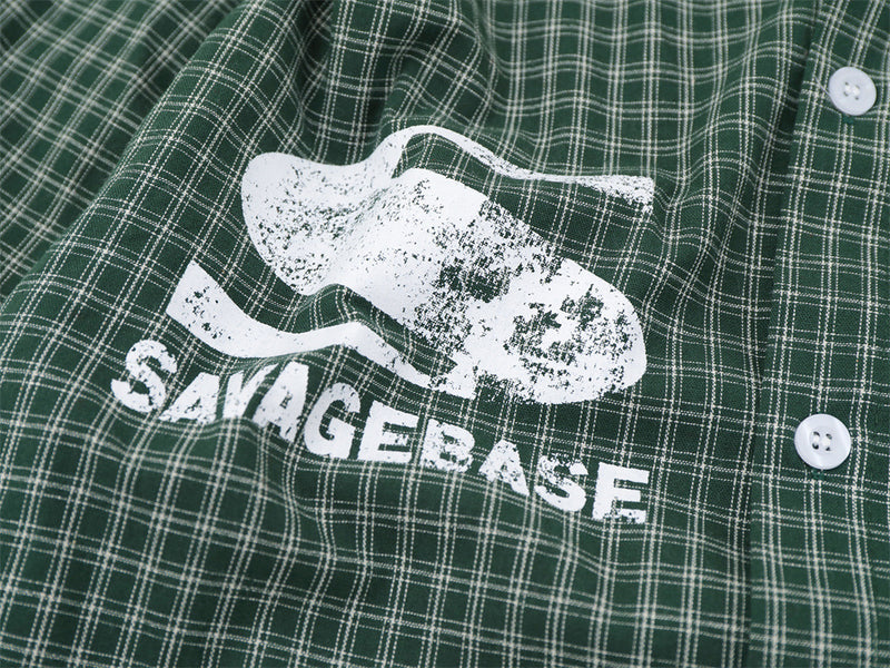 Men's Oversized Plaid Graphic Button-Up Shirt – Vintage Distressed Print Long