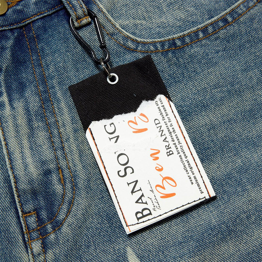 Jeans Star Print Baggy Wide-Leg Men – Washed Light Blue Straight Trousers