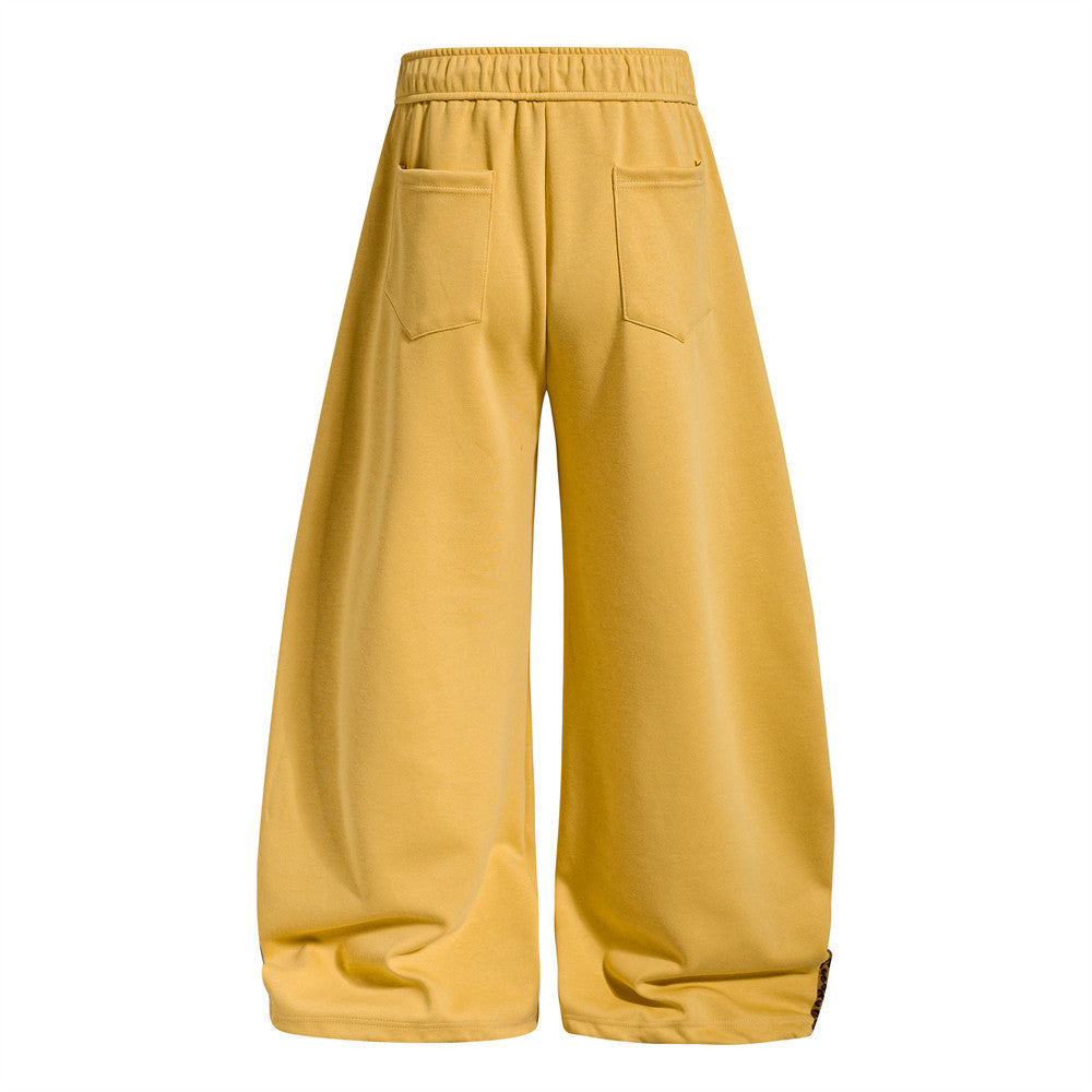 Wide-Leg Sweatpants with Leopard Print Side Panels & Varsity Graphic