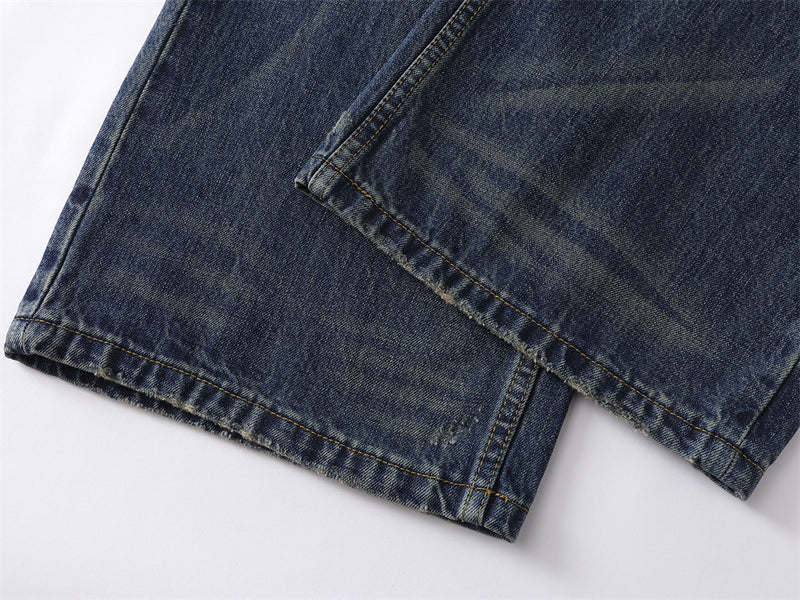 Wide-Leg Distressed Baggy Jeans – Men's Washed Vintage Straight-Cut Denim