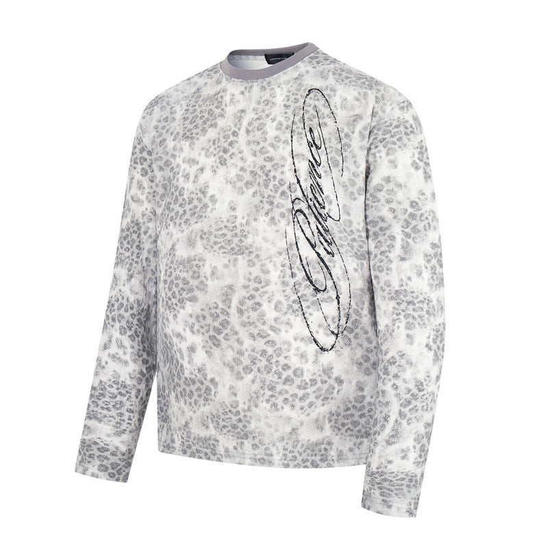 Leopard Print Long Sleeve T-Shirt – Relaxed Fit Crew Neck