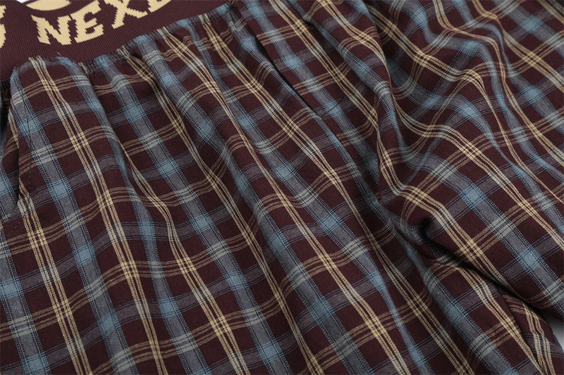American Streetwear Plaid Wide-Leg Pants – Elastic Waistband Relaxed Fit