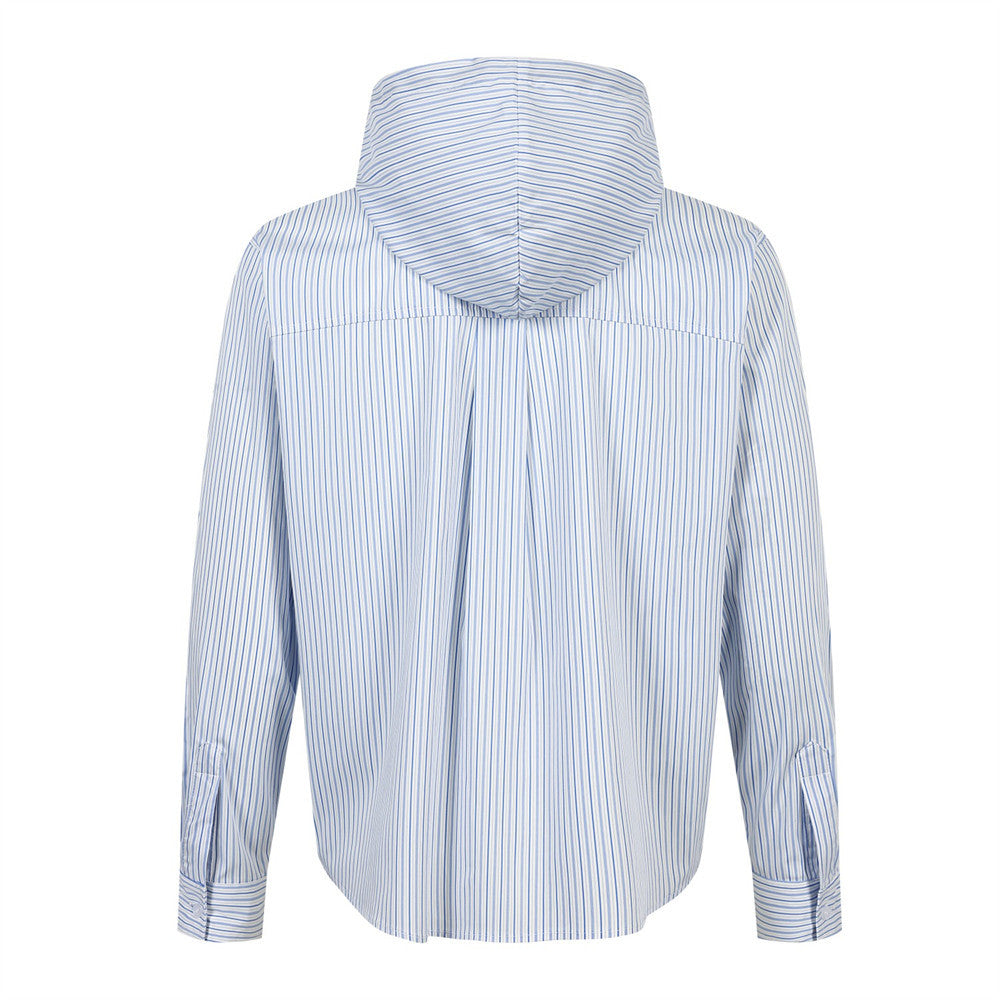 Striped Hooded Long-Sleeve Shirt – Relaxed Fit Button-Up