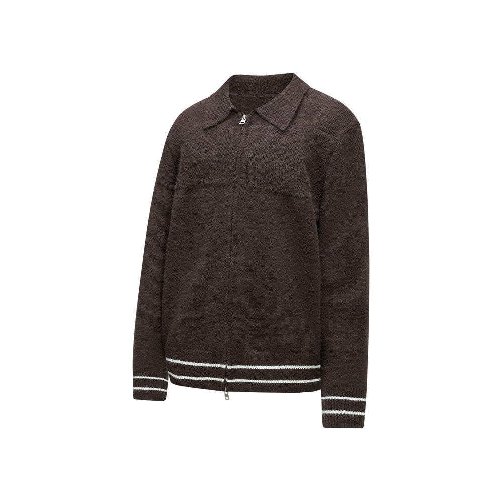 Men Zip Up Sweater Knit Polo Collar Cardigan – Relaxed Fit