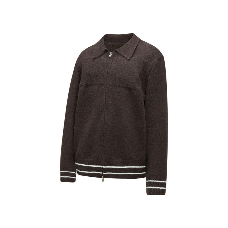 Men Zip Up Sweater Knit Polo Collar Cardigan – Relaxed Fit