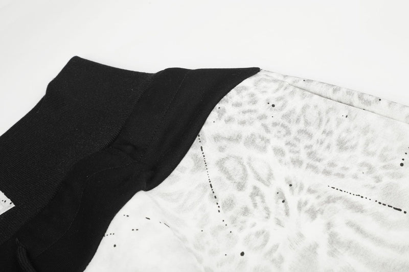 Wide-Leg Baggy Pants with Leopard Print, Paint Splatter & Contrast Black