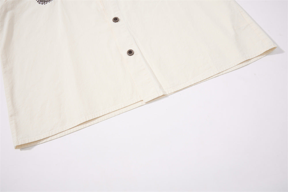Floral Embroidered Oversized Long-Sleeve Button-Up Shirt
