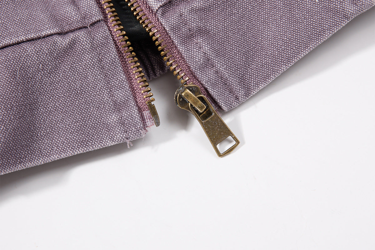 Traceback Graphic Washed Canvas Bomber Jacket with Corduroy Collar