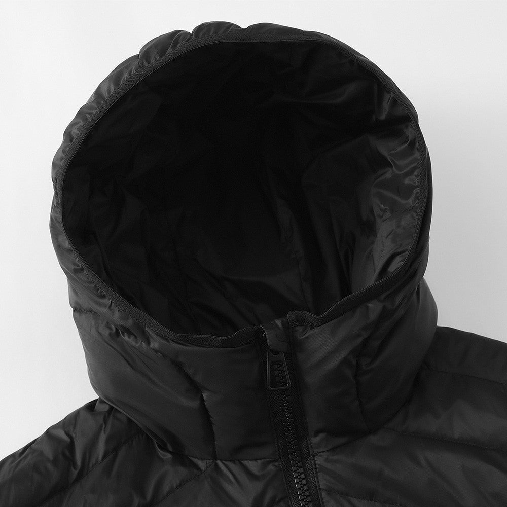 Schwarze Kapuzen-Pufferjacke für Herren – Gesteppter Wintermantel mit Daunenfüllung