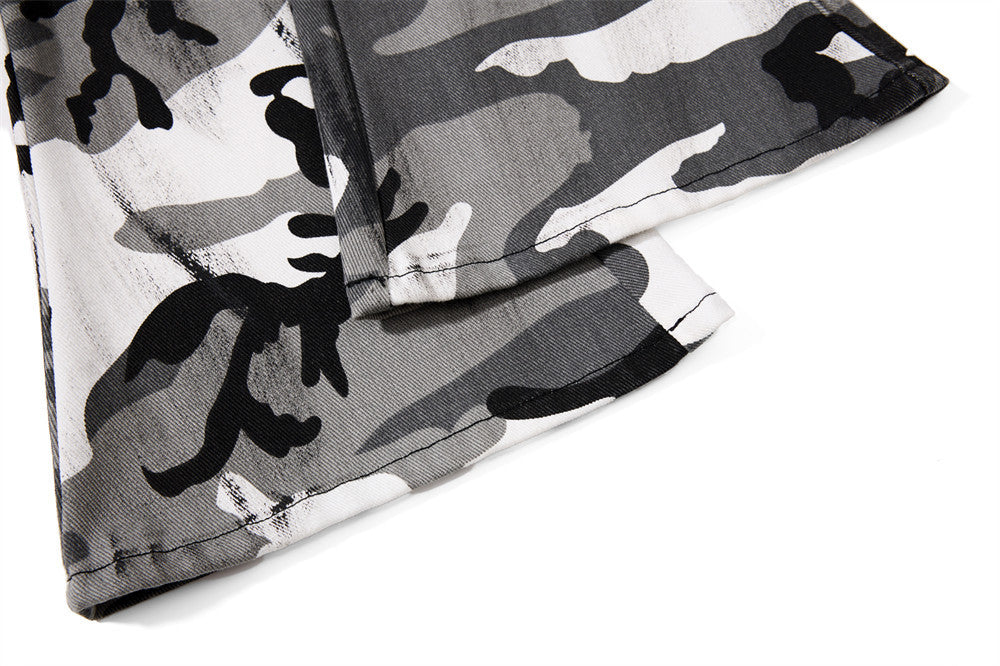 Men's Bell Bottom Pants – Colorblock Camo Punk Flare Trousers with Strap Detail