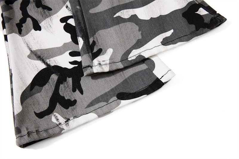 Men's Bell Bottom Pants – Colorblock Camo Punk Flare Trousers with Strap Detail