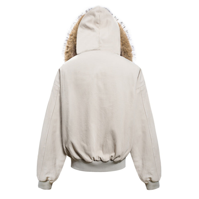 Fur-Trim Hooded Bomber Jacket – Fleece-Lined Winter Coat with Removable Hood