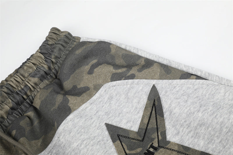 Wide-Leg Sweatpants with Camo Waistband & Star Patch – Men's Oversized