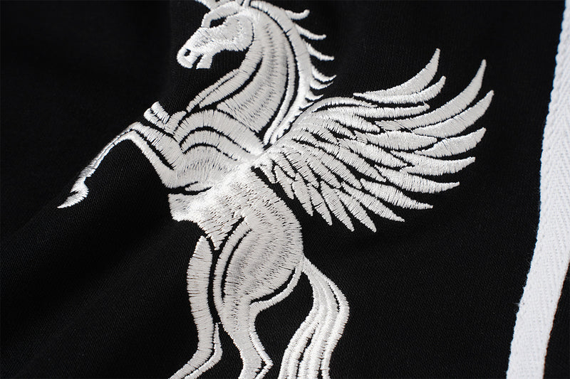 Wide Leg Sweatpants with Leopard Waistband & Pegasus Embroidery