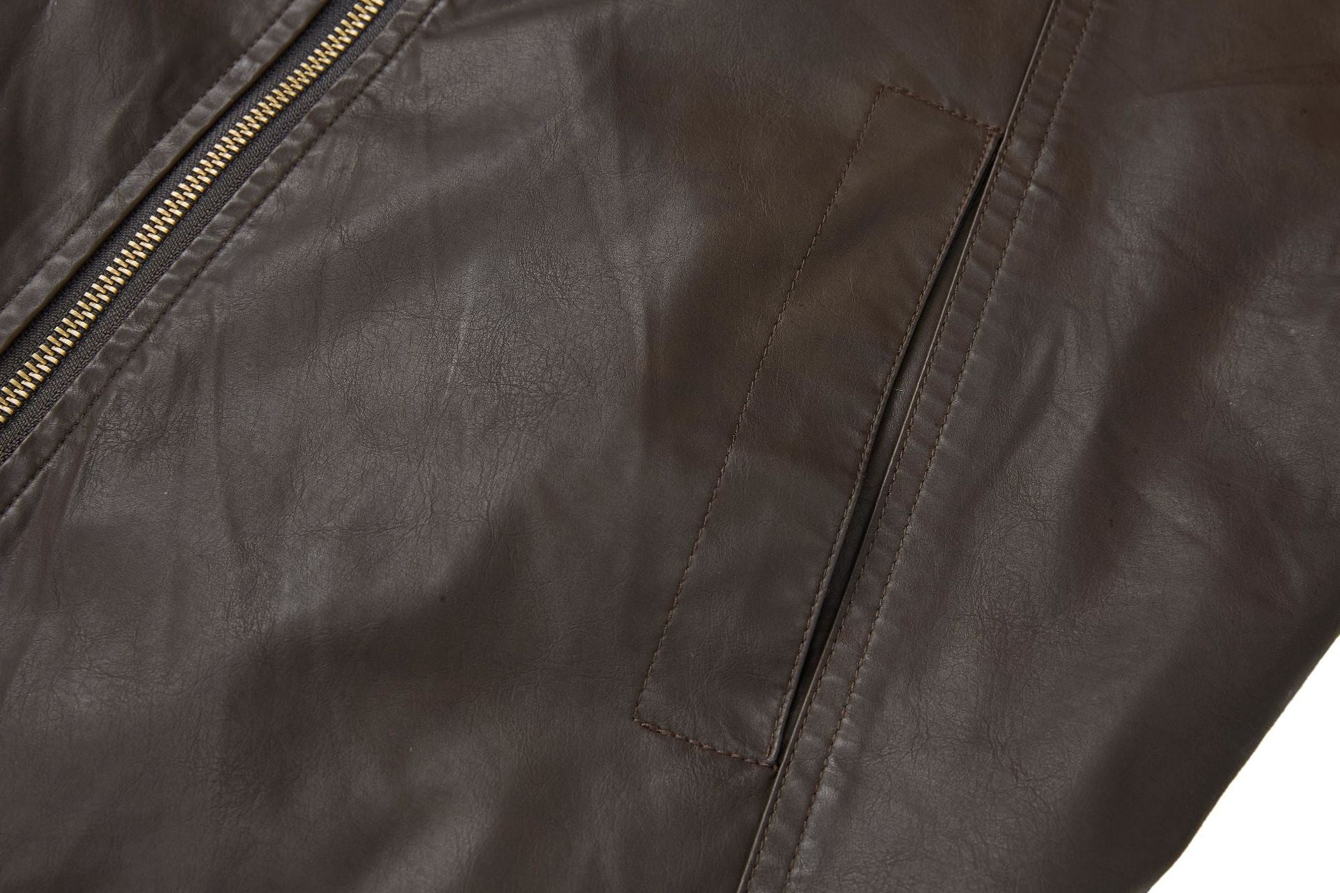 Veste moto en simili cuir – Col montant, poches zippées déconstruites, style biker rétro